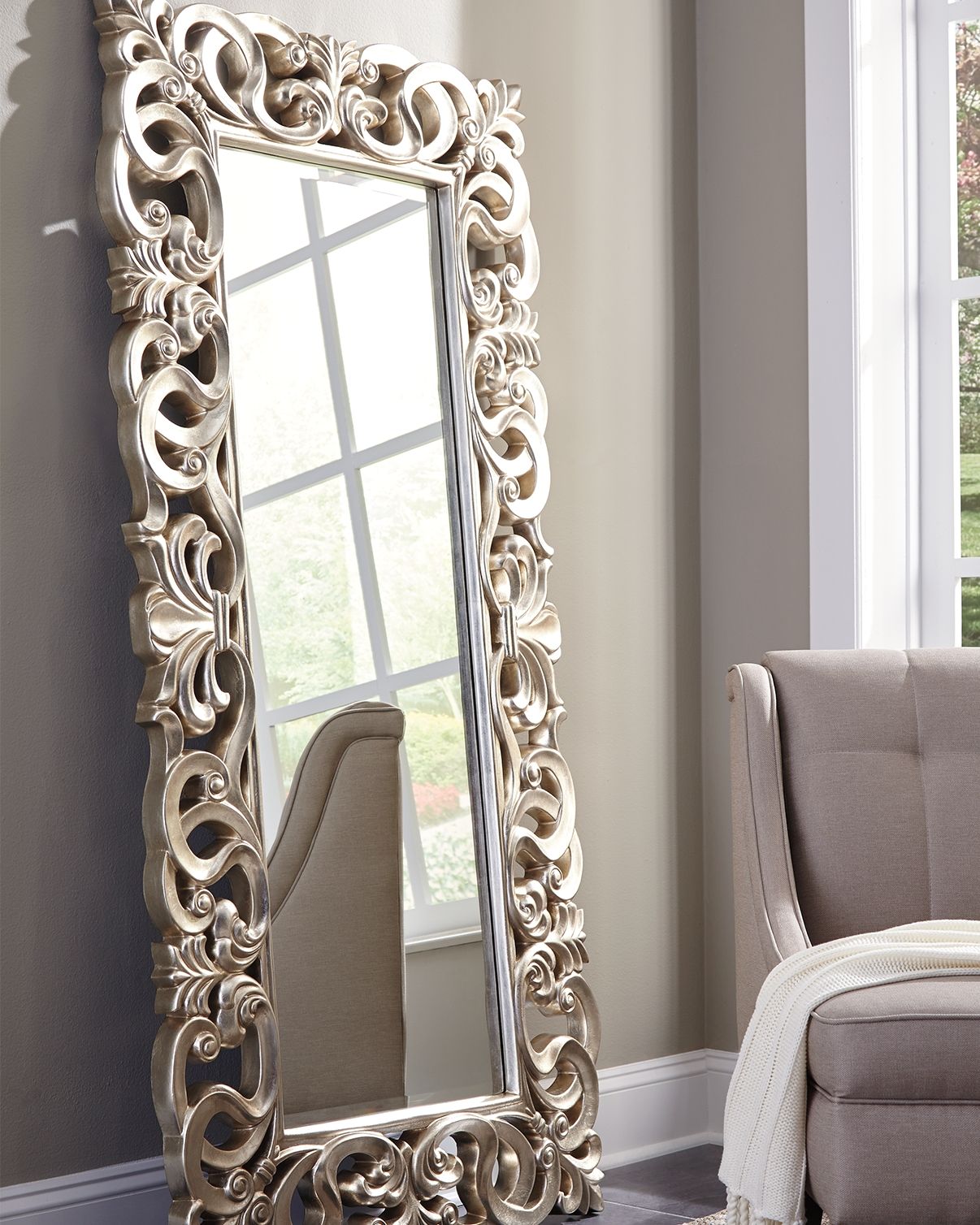 Lucia - Floor Mirror - Antique Silver Finish