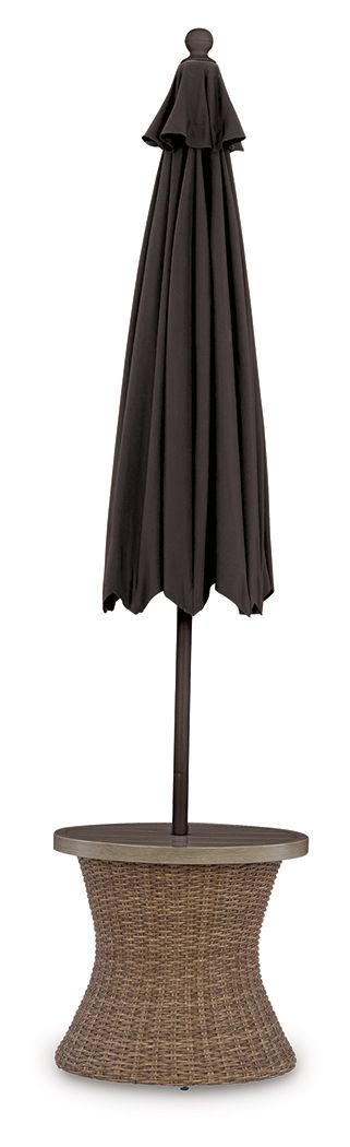 Laguna Heights - Round End Table With Umbrella Option - Beige