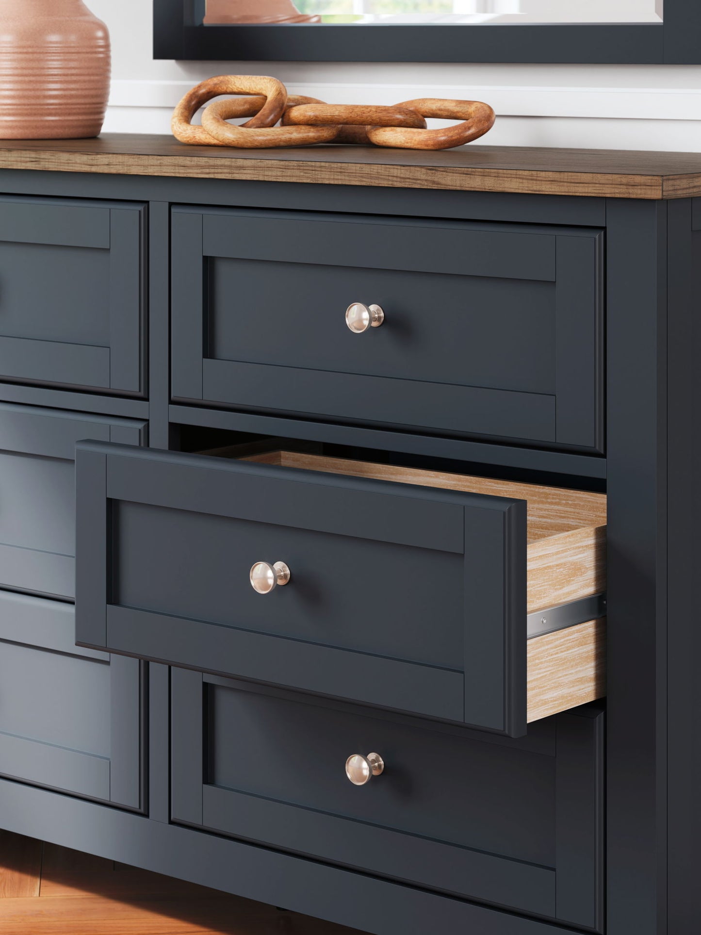 Landocken - Dresser and Mirror - Brown / Blue