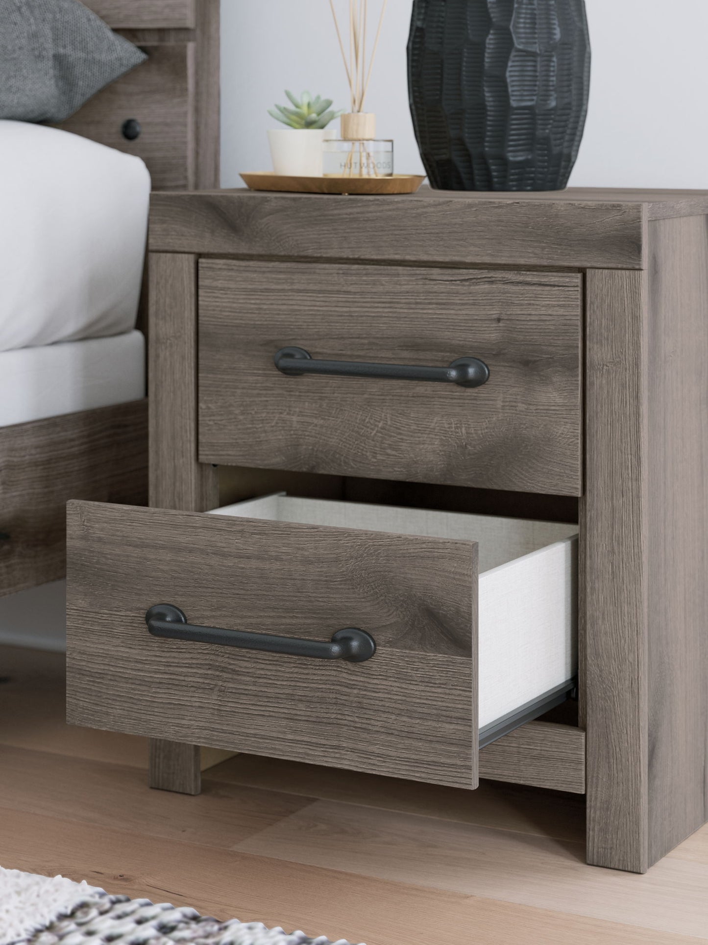 Graystorm - Two Drawer Night Stand - Brown Gray