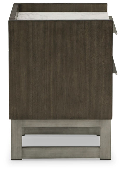 Arkenton - Two Drawer Night Stand - Grayish Brown / White