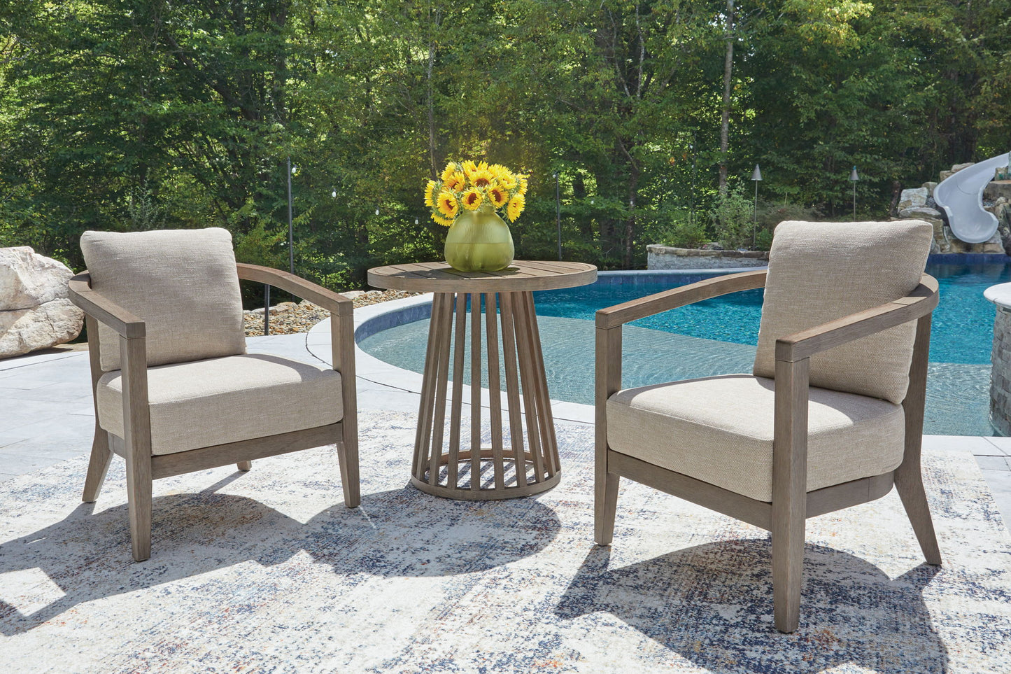 Joy Lagoon - Outdoor Chairs With Cushions/Table (Set of 3) - Beige
