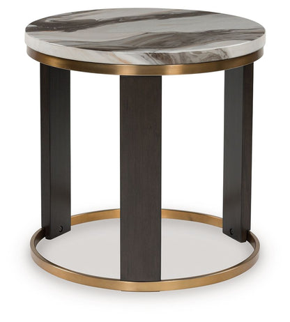Jazmore - Round End Table - Brown / Brass Finish